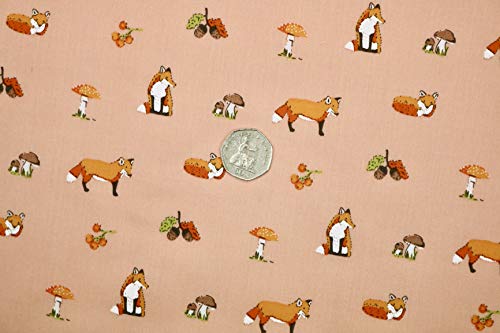 Pyrhan Polycotton Fox Patterned Printed Fabric -45 Inch Wide Polycotton Fabric Per Metre- Similar to 100% Cotton - Quilting Fabric Used in Sewing Kits and Accessories