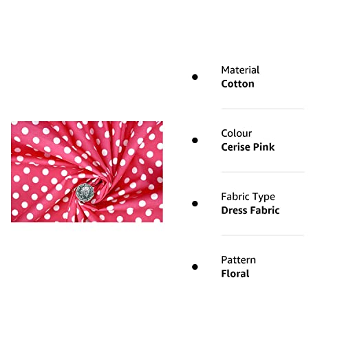 PYRHAN Polka Dots Polycotton Prints | 45 inch Wide Dress Fabric Material by Meters | Floral Polycotton Print Used in Sewing Kit and Accessories | Quilting Fabric