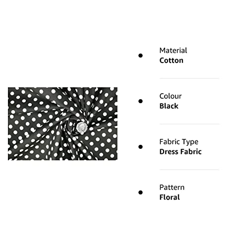 PYRHAN Polka Dots Polycotton Prints | 45 inch Wide Dress Fabric Material by Meters | Floral Polycotton Print Used in Sewing Kit and Accessories | Quilting Fabric