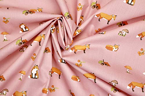Pyrhan Polycotton Fox Patterned Printed Fabric -45 Inch Wide Polycotton Fabric Per Metre- Similar to 100% Cotton - Quilting Fabric Used in Sewing Kits and Accessories