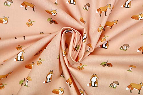 Pyrhan Polycotton Fox Patterned Printed Fabric -45 Inch Wide Polycotton Fabric Per Metre- Similar to 100% Cotton - Quilting Fabric Used in Sewing Kits and Accessories