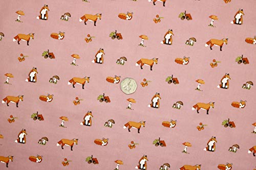 Pyrhan Polycotton Fox Patterned Printed Fabric -45 Inch Wide Polycotton Fabric Per Metre- Similar to 100% Cotton - Quilting Fabric Used in Sewing Kits and Accessories