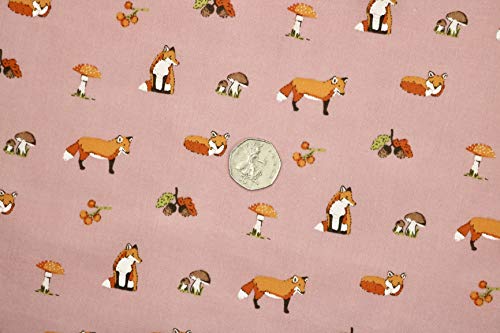 Pyrhan Polycotton Fox Patterned Printed Fabric -45 Inch Wide Polycotton Fabric Per Metre- Similar to 100% Cotton - Quilting Fabric Used in Sewing Kits and Accessories