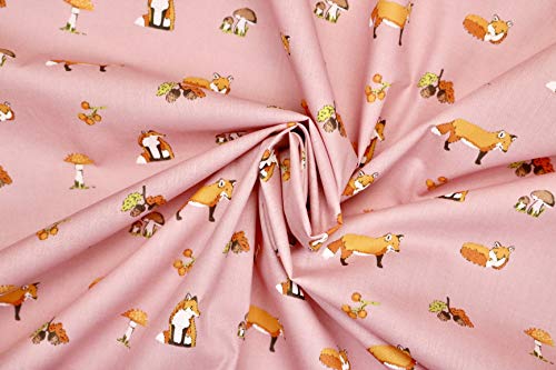 Pyrhan Polycotton Fox Patterned Printed Fabric -45 Inch Wide Polycotton Fabric Per Metre- Similar to 100% Cotton - Quilting Fabric Used in Sewing Kits and Accessories
