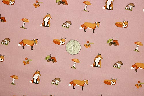 Pyrhan Polycotton Fox Patterned Printed Fabric -45 Inch Wide Polycotton Fabric Per Metre- Similar to 100% Cotton - Quilting Fabric Used in Sewing Kits and Accessories