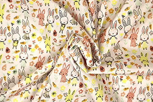 Pyrhan Cute Bunnies Polycotton Prints –45 Inch Wide Dress Fabric Material by The Metre -Floral Polycotton Print Used in Sewing Kit and Accessories-Quilting Fabric