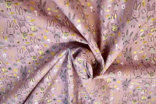 Pyrhan Cute Bunnies Polycotton Prints –45 Inch Wide Dress Fabric Material by The Metre -Floral Polycotton Print Used in Sewing Kit and Accessories-Quilting Fabric