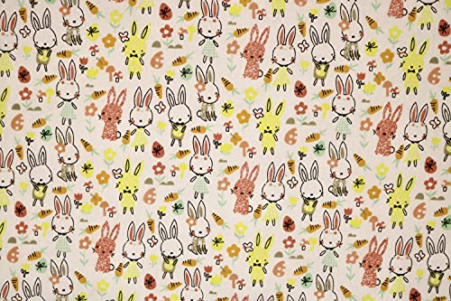 Pyrhan Cute Bunnies Polycotton Prints –45 Inch Wide Dress Fabric Material by The Metre -Floral Polycotton Print Used in Sewing Kit and Accessories-Quilting Fabric