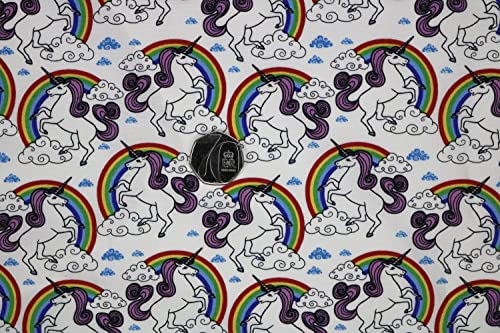 Pyrhan Rainbow Unicorn Polycotton Prints –45 Inch Wide Dress Fabric Material by The Metre -Floral Polycotton Print Used in Sewing Kit and Accessories-Quilting Fabric
