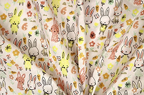 Pyrhan Cute Bunnies Polycotton Prints –45 Inch Wide Dress Fabric Material by The Metre -Floral Polycotton Print Used in Sewing Kit and Accessories-Quilting Fabric