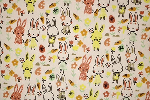 Pyrhan Cute Bunnies Polycotton Prints –45 Inch Wide Dress Fabric Material by The Metre -Floral Polycotton Print Used in Sewing Kit and Accessories-Quilting Fabric