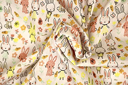 Pyrhan Cute Bunnies Polycotton Prints –45 Inch Wide Dress Fabric Material by The Metre -Floral Polycotton Print Used in Sewing Kit and Accessories-Quilting Fabric