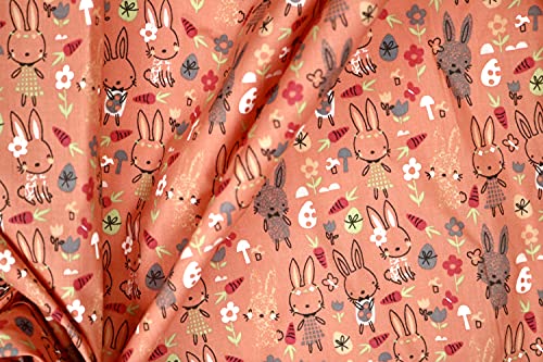 Pyrhan Cute Bunnies Polycotton Prints –45 Inch Wide Dress Fabric Material by The Metre -Floral Polycotton Print Used in Sewing Kit and Accessories-Quilting Fabric