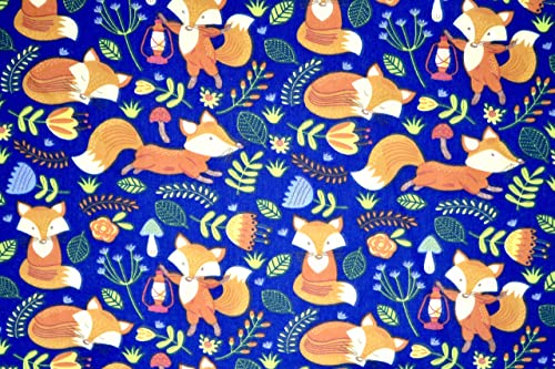 Pyrhan Polycotton Fox Patterned Printed Fabric -45 Inch Wide Polycotton Fabric Per Metre- Similar to 100% Cotton - Quilting Fabric Used in Sewing Kits and Accessories