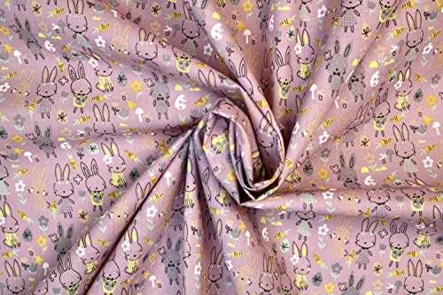 Pyrhan Cute Bunnies Polycotton Prints –45 Inch Wide Dress Fabric Material by The Metre -Floral Polycotton Print Used in Sewing Kit and Accessories-Quilting Fabric