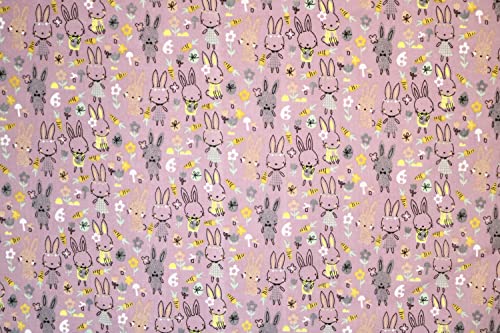 Pyrhan Cute Bunnies Polycotton Prints –45 Inch Wide Dress Fabric Material by The Metre -Floral Polycotton Print Used in Sewing Kit and Accessories-Quilting Fabric