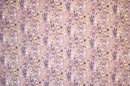 Pyrhan Cute Bunnies Polycotton Prints –45 Inch Wide Dress Fabric Material by The Metre -Floral Polycotton Print Used in Sewing Kit and Accessories-Quilting Fabric