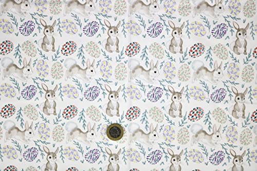 Pyrhan Cute Bunnies Polycotton Prints –45 Inch Wide Dress Fabric Material by The Metre -Floral Polycotton Print Used in Sewing Kit and Accessories-Quilting Fabric