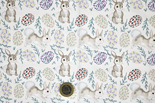 Pyrhan Cute Bunnies Polycotton Prints –45 Inch Wide Dress Fabric Material by The Metre -Floral Polycotton Print Used in Sewing Kit and Accessories-Quilting Fabric