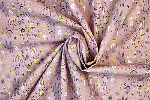 Pyrhan Cute Bunnies Polycotton Prints –45 Inch Wide Dress Fabric Material by The Metre -Floral Polycotton Print Used in Sewing Kit and Accessories-Quilting Fabric