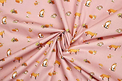 Pyrhan Polycotton Fox Patterned Printed Fabric -45 Inch Wide Polycotton Fabric Per Metre- Similar to 100% Cotton - Quilting Fabric Used in Sewing Kits and Accessories