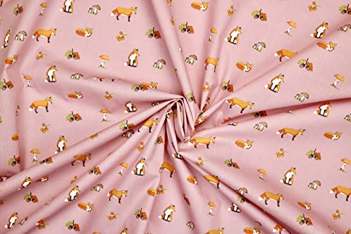 Pyrhan Polycotton Fox Patterned Printed Fabric -45 Inch Wide Polycotton Fabric Per Metre- Similar to 100% Cotton - Quilting Fabric Used in Sewing Kits and Accessories