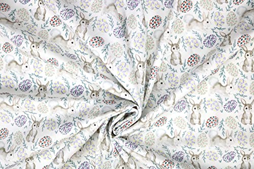 Pyrhan Cute Bunnies Polycotton Prints –45 Inch Wide Dress Fabric Material by The Metre -Floral Polycotton Print Used in Sewing Kit and Accessories-Quilting Fabric