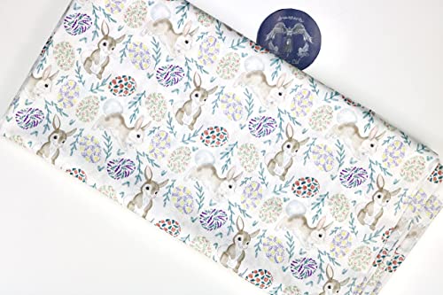 Pyrhan Cute Bunnies Polycotton Prints –45 Inch Wide Dress Fabric Material by The Metre -Floral Polycotton Print Used in Sewing Kit and Accessories-Quilting Fabric