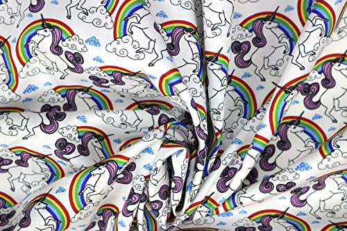 Pyrhan Rainbow Unicorn Polycotton Prints –45 Inch Wide Dress Fabric Material by The Metre -Floral Polycotton Print Used in Sewing Kit and Accessories-Quilting Fabric