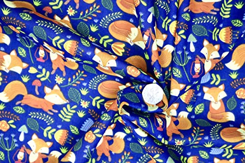Pyrhan Polycotton Fox Patterned Printed Fabric -45 Inch Wide Polycotton Fabric Per Metre- Similar to 100% Cotton - Quilting Fabric Used in Sewing Kits and Accessories