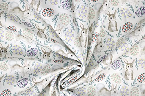 Pyrhan Cute Bunnies Polycotton Prints –45 Inch Wide Dress Fabric Material by The Metre -Floral Polycotton Print Used in Sewing Kit and Accessories-Quilting Fabric