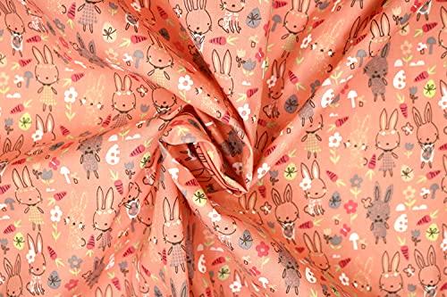 Pyrhan Cute Bunnies Polycotton Prints –45 Inch Wide Dress Fabric Material by The Metre -Floral Polycotton Print Used in Sewing Kit and Accessories-Quilting Fabric