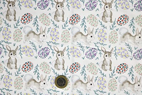 Pyrhan Cute Bunnies Polycotton Prints –45 Inch Wide Dress Fabric Material by The Metre -Floral Polycotton Print Used in Sewing Kit and Accessories-Quilting Fabric