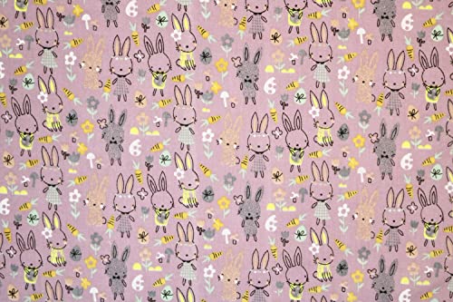Pyrhan Cute Bunnies Polycotton Prints –45 Inch Wide Dress Fabric Material by The Metre -Floral Polycotton Print Used in Sewing Kit and Accessories-Quilting Fabric