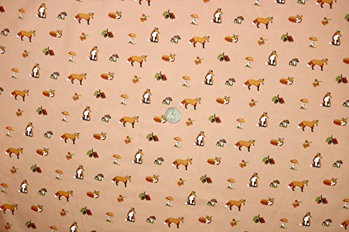 Pyrhan Polycotton Fox Patterned Printed Fabric -45 Inch Wide Polycotton Fabric Per Metre- Similar to 100% Cotton - Quilting Fabric Used in Sewing Kits and Accessories