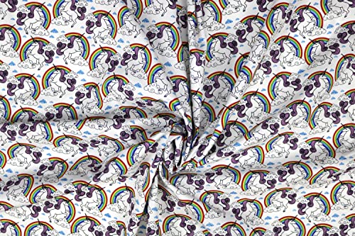 Pyrhan Rainbow Unicorn Polycotton Prints –45 Inch Wide Dress Fabric Material by The Metre -Floral Polycotton Print Used in Sewing Kit and Accessories-Quilting Fabric