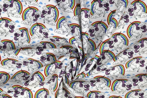 Pyrhan Rainbow Unicorn Polycotton Prints –45 Inch Wide Dress Fabric Material by The Metre -Floral Polycotton Print Used in Sewing Kit and Accessories-Quilting Fabric