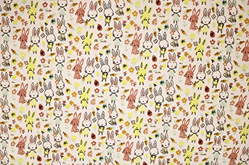 Pyrhan Cute Bunnies Polycotton Prints –45 Inch Wide Dress Fabric Material by The Metre -Floral Polycotton Print Used in Sewing Kit and Accessories-Quilting Fabric