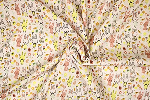 Pyrhan Cute Bunnies Polycotton Prints –45 Inch Wide Dress Fabric Material by The Metre -Floral Polycotton Print Used in Sewing Kit and Accessories-Quilting Fabric
