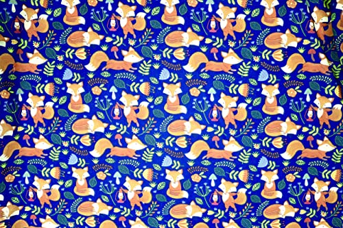 Pyrhan Polycotton Fox Patterned Printed Fabric -45 Inch Wide Polycotton Fabric Per Metre- Similar to 100% Cotton - Quilting Fabric Used in Sewing Kits and Accessories