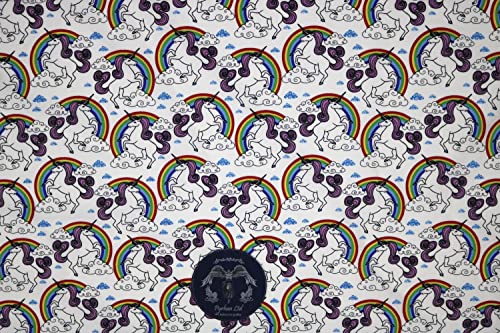 Pyrhan Rainbow Unicorn Polycotton Prints –45 Inch Wide Dress Fabric Material by The Metre -Floral Polycotton Print Used in Sewing Kit and Accessories-Quilting Fabric