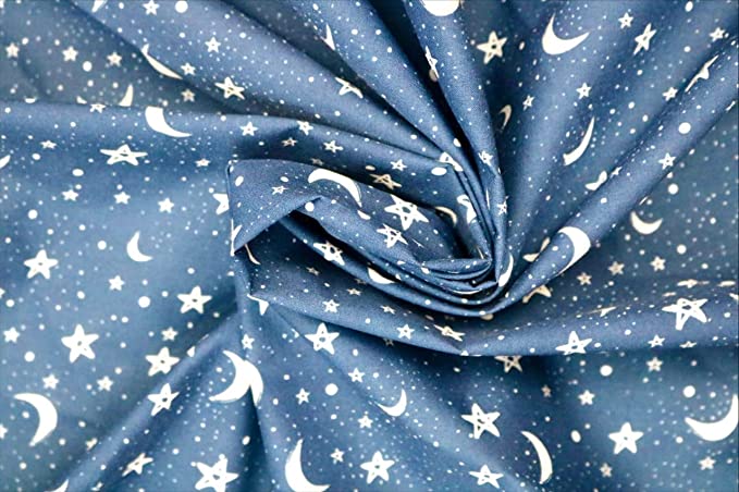 Pyrhan Polycotton Poplin by Rose & Hubble | Stars and Moon Printed Cotton Fabric by The Metre UK | 114 Cm | Crafting Fabric & Dressmaking Fabric |Dress Fabric Material for Sewing Dressmaking.
