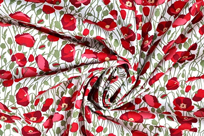 Pyrhan Large Poppy 100% Pure Cotton Prints – 45 inches (112 cm Approx) Wide Fabric Sold by The metre - Perfect for Sewing Projects and Dress Making.