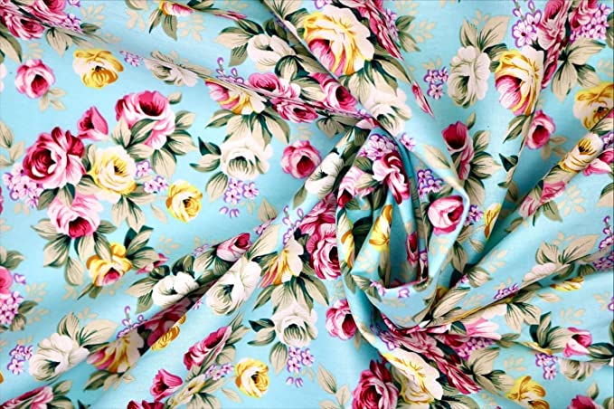 Pyrhan Roses Patterned 100% Pure Cotton Prints – 60 inches (Approx) Wide Fabric by The metre - Perfect for Sewing Projects and Dress Making - Cotton Fabric by The Metre Clearance.