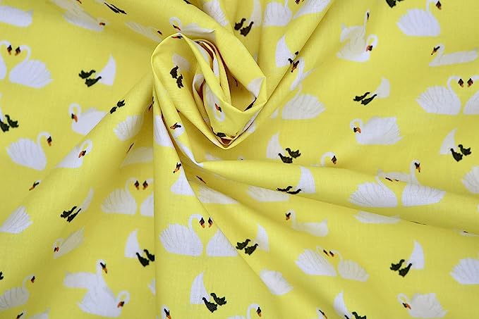 Pyrhan Swan Patterned Polycotton Prints – Similar to 100% Cotton Fabric by Metre - 45 inches Wide Perfect Fabric Material for Sewing- Fabric by The Metre Clearance.