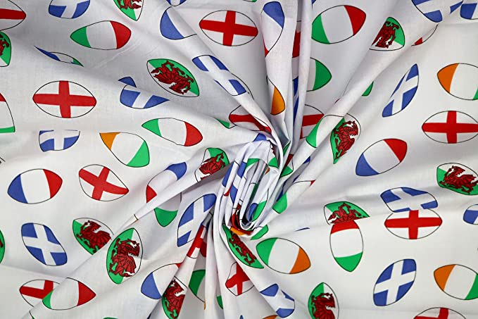 Pyrhan Art & Craft Children Nursery Football Polycotton Prints | 45 Inch Wide Dress Craft Fabric Material by The Metre | Polycotton Print Used in Sewing Kit and Accessories.