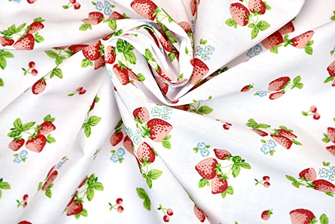 Pyrhan High Quality Strawberry Printed Polycotton Fabric by The Metre – Similar to 100% Cotton Prints - 45 inch Wide Polycotton Print Ideal for Sewing, Quilting, and Dress Making Projects.