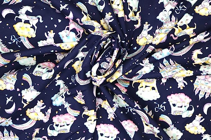 Pyrhan 100% Cotton Poplin by Rose & Hubble | Fairytale Unicorn with Clouds Moon Heats Teddy Bear Printed Cotton Fabric by The Metre UK | 114 Cm | Crafting & Dressmaking Fabric (Ivory)