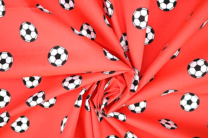 Pyrhan Art & Craft Children Nursery Football Polycotton Prints | 45 Inch Wide Dress Craft Fabric Material by The Metre | Polycotton Print Used in Sewing Kit and Accessories.