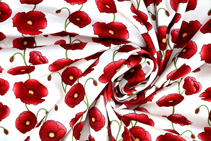 Pyrhan Large Poppy 100% Pure Cotton Prints – 45 inches (112 cm Approx) Wide Fabric Sold by The metre - Perfect for Sewing Projects and Dress Making.